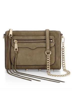 Rebecca Minkoff Grey Avery Suede Crossbody Bag with Gunmetal Chain Strap